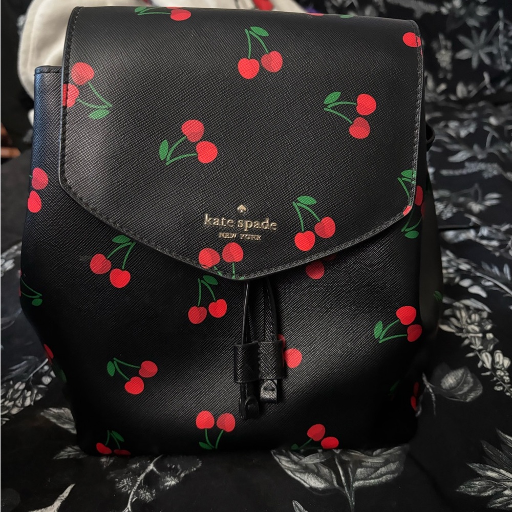 Kate Spade Black Backpack with Red Cherry Design
